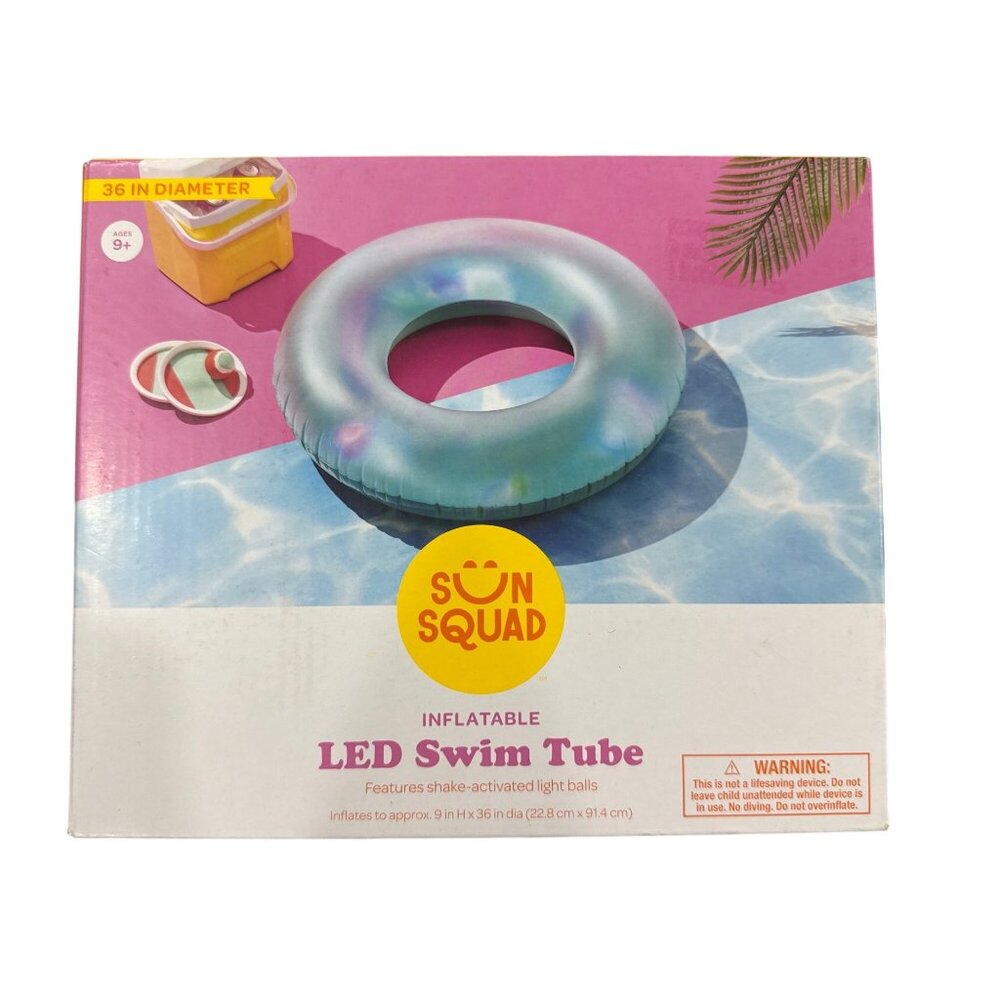 Inflatable LED Blue Swim Tube With Shake-Activated Lights 36-Inch Diameter Sun S
